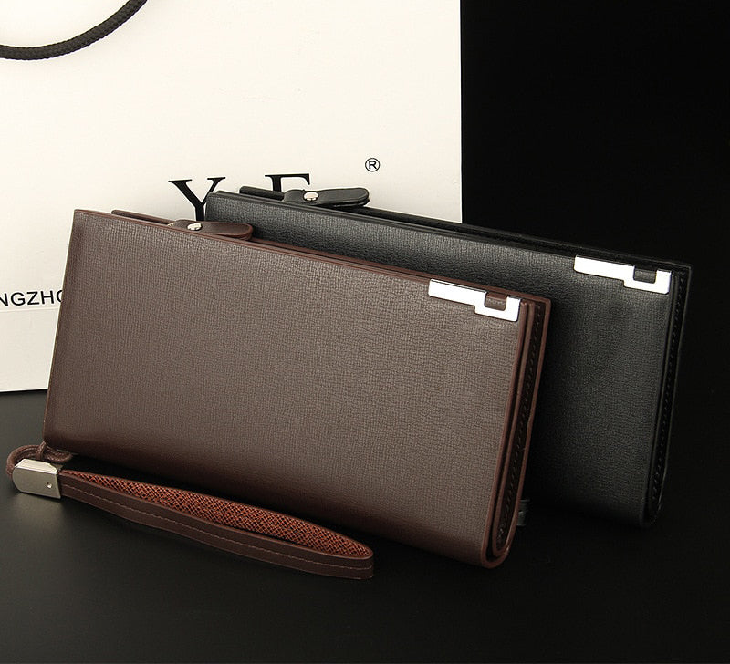 Stylish long PU leather mobile wallet for men with zip