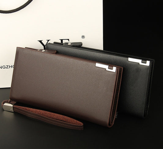 Stylish long PU leather mobile wallet for men with zip