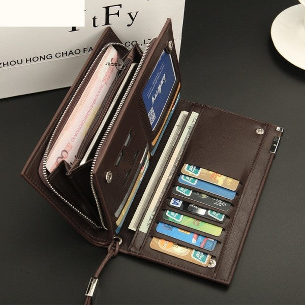 Stylish long PU leather mobile wallet for men with zip